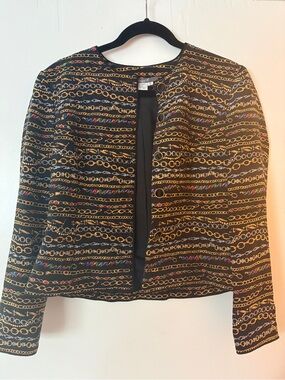 Maggy London Black Chain-Print Cropped Blazer 100% silk